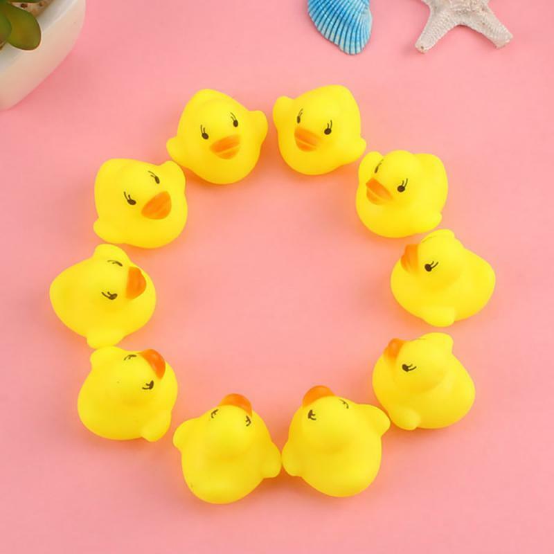 1~10PCS Cute Duck Baby rattle Bath toys Squeeze animal Rubber toy duck BB Bathing water toy Race Squeaky Rubber yellow Duck