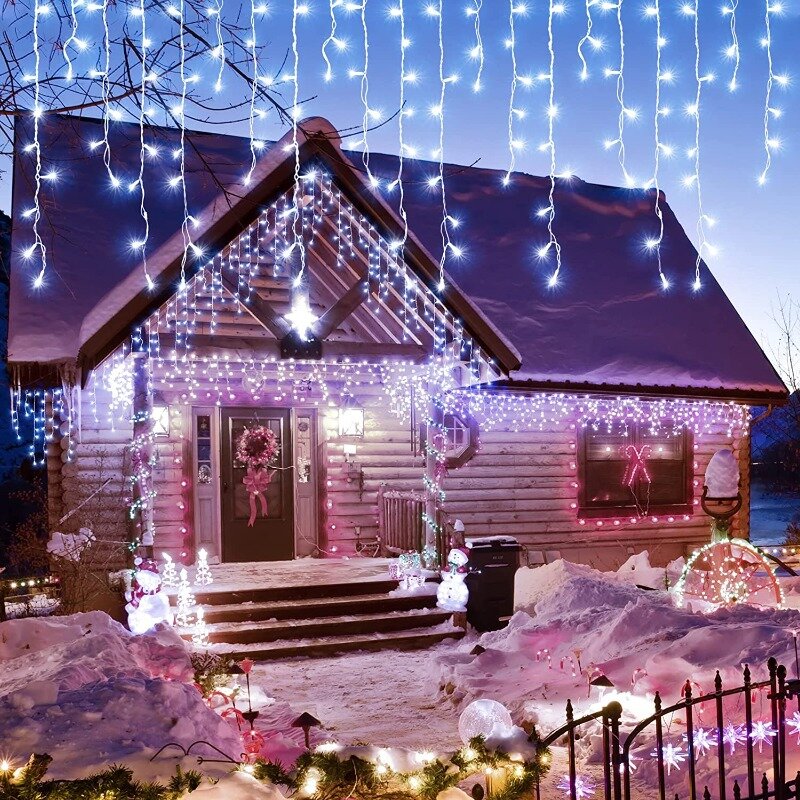 Christmas Decoration 2024 Led lcicle Lights Outdoor Curtain Garland Droop 0.4/0.5/0.6M Street Garland On The House New Year 2024