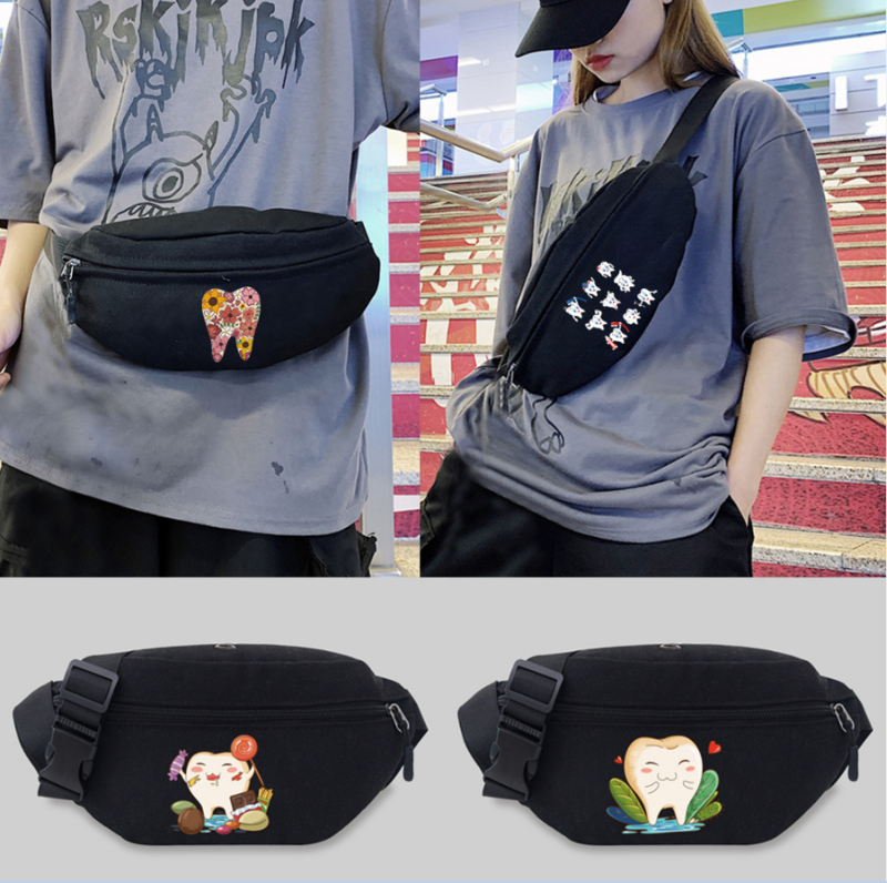 2022 Fashion Women's Waist Bag Packs Female Phone Purses Ladies Chest Messenger Bags Teeth Series Pattern Fanny Sports Waist Bag