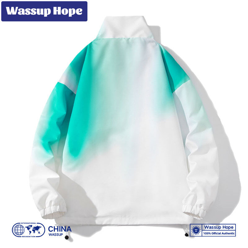 Wassup Hope Men's Jacket, Spring And Autumn Stand Up Collar, Simple Gradient Color Blocking, Thin Zippered Jacket For Couples
