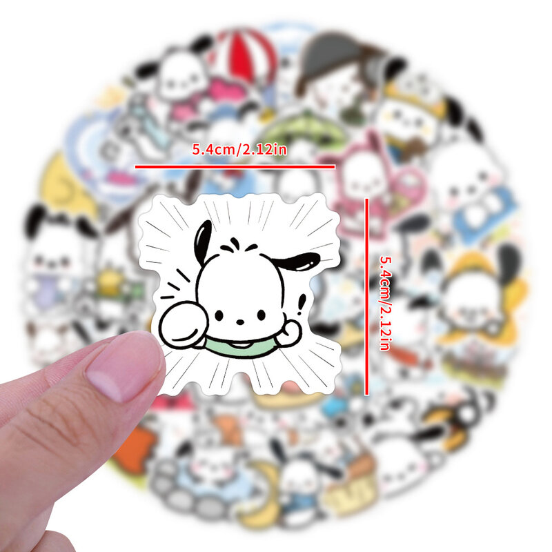 Pegatinas divertidas de Pochacco de Anime Sanrio para niños, calcomanías de dibujos animados Kawaii, grafiti, juguete para teléfono, botella de agua, equipaje, 10/30/60 piezas