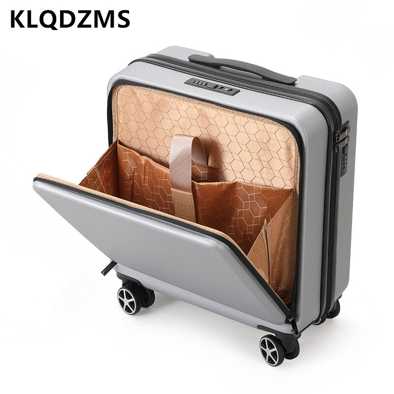 KLQDZMS-Mala de viagem com rodas, estojo para laptop, caixa de embarque, bagagem rolante, abertura frontal, universal, pequena, 18 Polegada, Novo