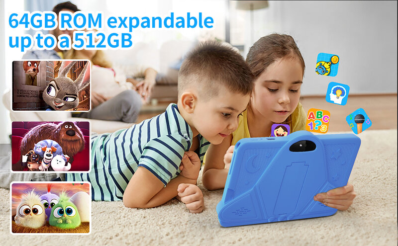 Sauenaneo Tablet Quad Core 7 inci anak-anak, perangkat lunak edukasi Bluetooth Android 9 32GB WiFi