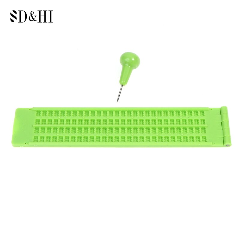 1 Set 4 baris 28 sel praktis sekolah plastik Braille portabel menulis batu tulis Wth Stylus hijau biru perlengkapan belajar sekolah