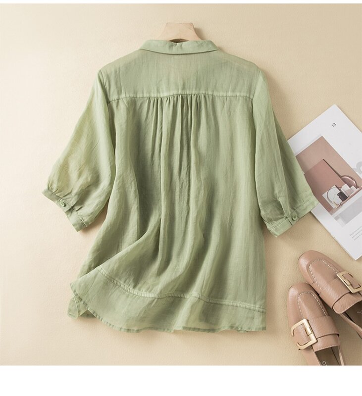 YCMYUNYAN-Chemise en lin de coton de style chinois pour femmes, chemisiers vintage, broderie, vêtements à la mode, été