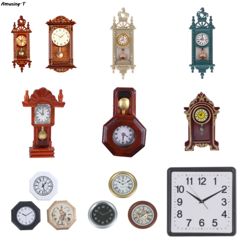Accesorios de escena de casa de muñecas, Mini Reloj de pared romano Retro, decoración de sala de estar, reloj colgante, accesorios para el hogar, juguetes, 1PC