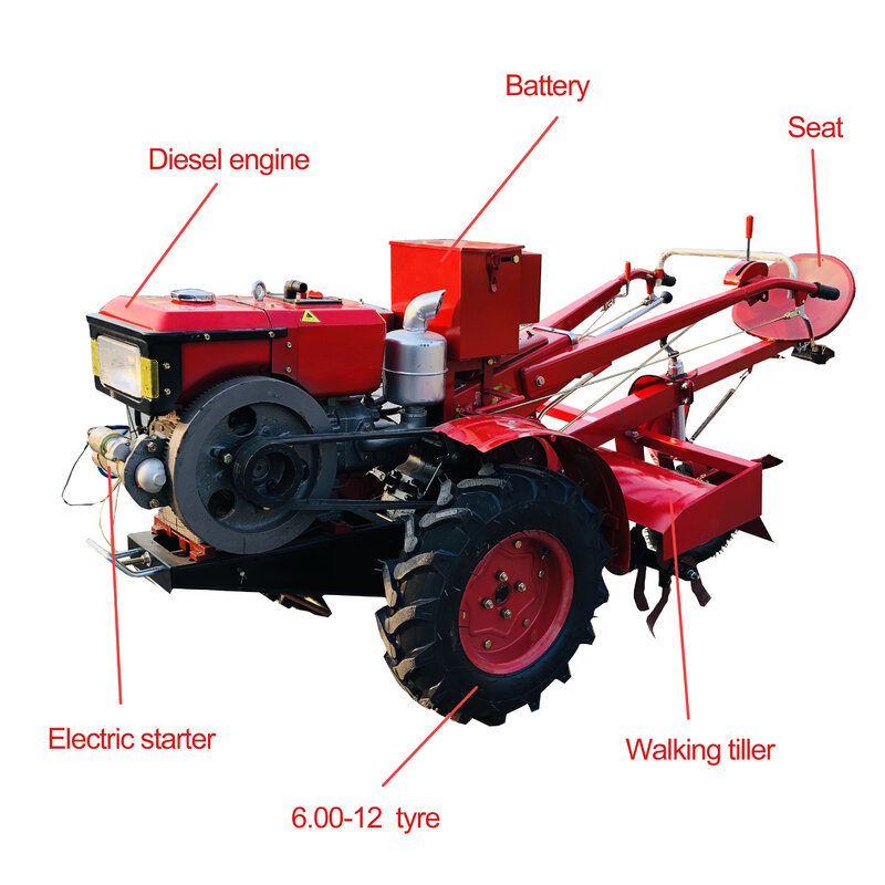 Fabriek Direct Te Koop Multifunctionele Tweewielige Boerderij Hand Mini Lopen Tractor 12hp