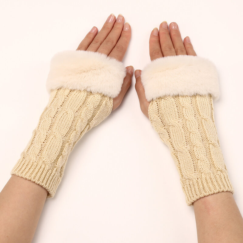 女性用手袋暖かいアームスリーブ秋冬ニット指のない手袋保護ハンドミトン装飾スリーブ