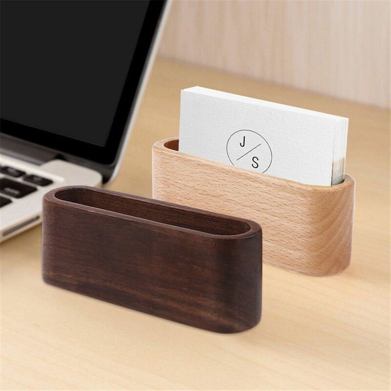 Wooden Business Card Holder Desk Organizer High Quality Memo Pad Card Display Stand Box Office Tabletop Organizer Supplies