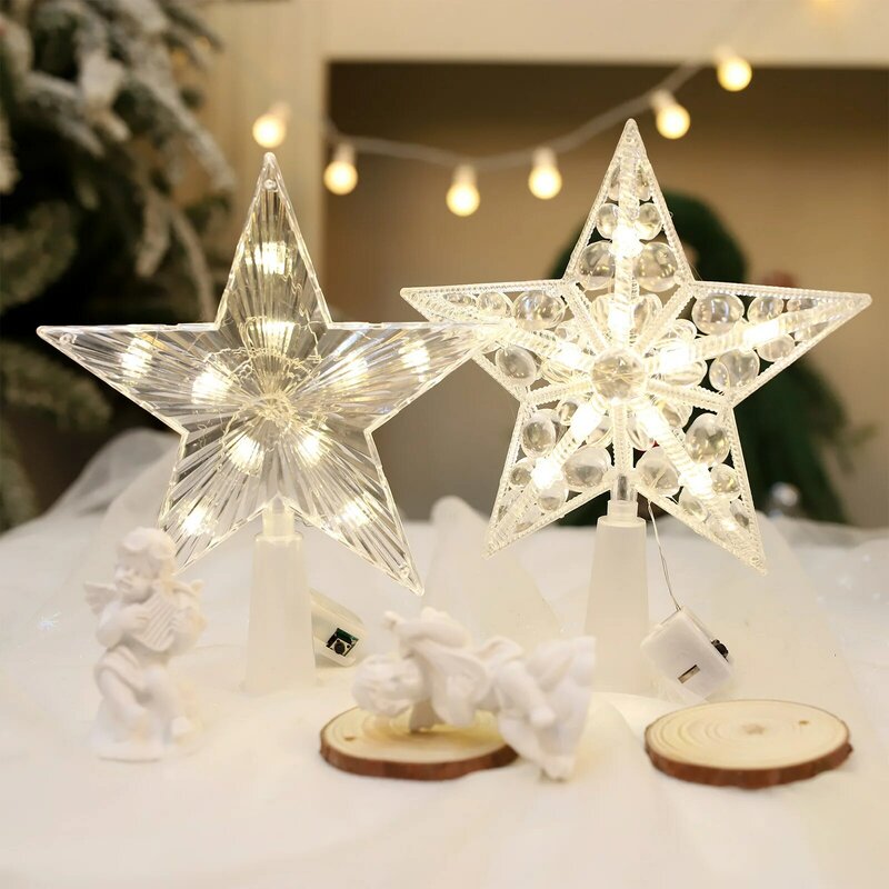 15CM Christmas Tree Top Star with Lights Christmas Tree Decorations Supplies Garden Courtyard Party DIY Christmas Decoration