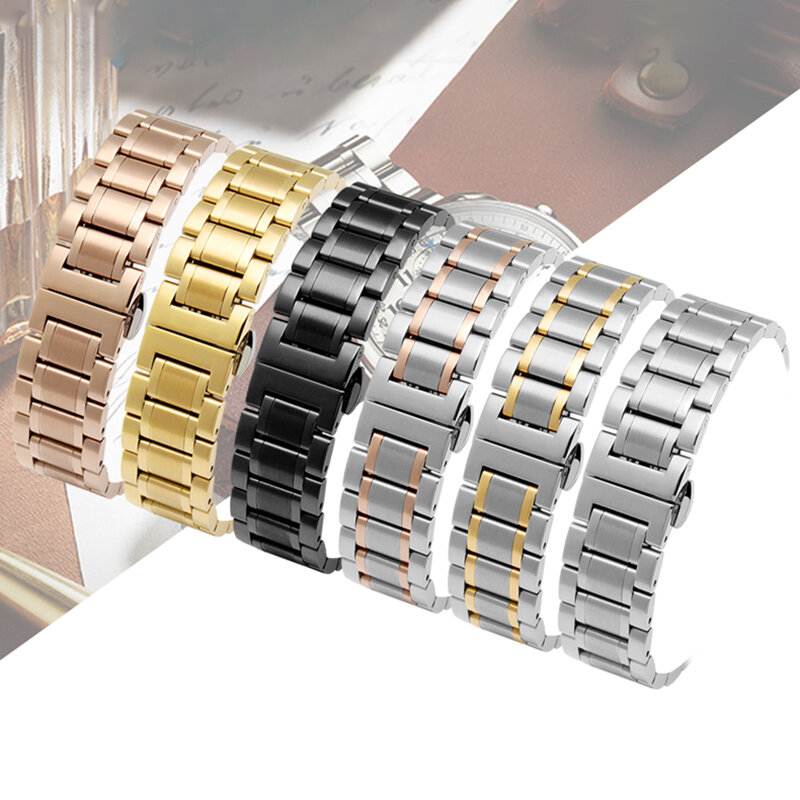 Bracelet de montre en acier inoxydable à extrémité incurvée, bracelets de montre, 16mm, 17mm, 18mm, 19mm, 20mm, 21mm, 22mm, 23mm, 24mm