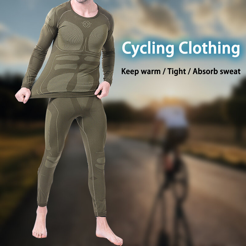Pakaian Dalam Termal Sepeda Motor Pria 3D Setelan Celana Pendek Kaus Kompresi Lingerie Olahraga Musim Dingin Ketat Lingerie Panas Bersepeda Mendaki Luar Ruangan
