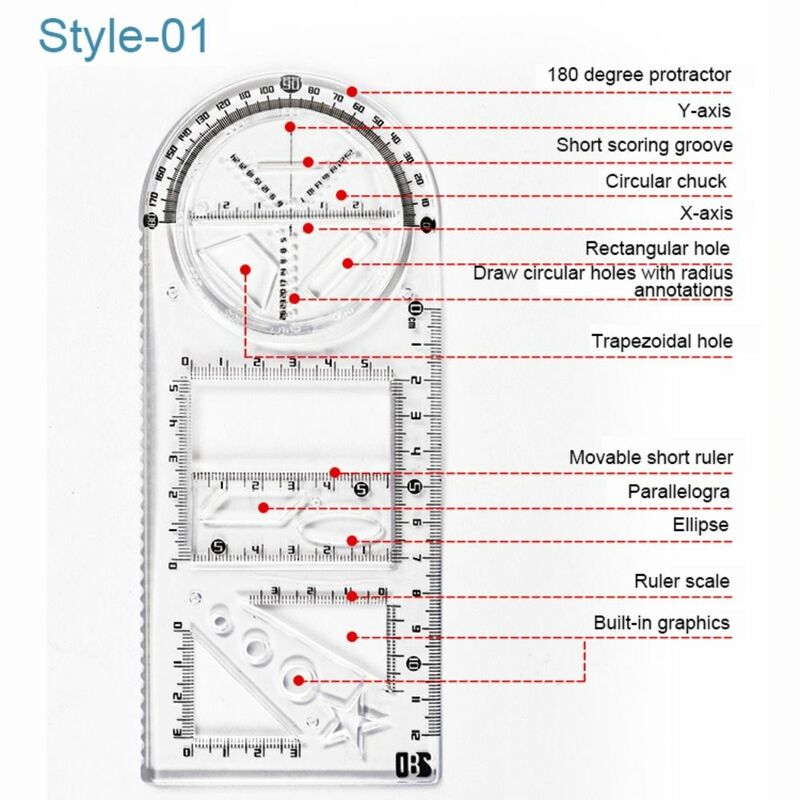 Students Geometric Drawing Creative Stationery Gift Protractor Ruler Mathematics Function Ruler Learning Measuring Tool