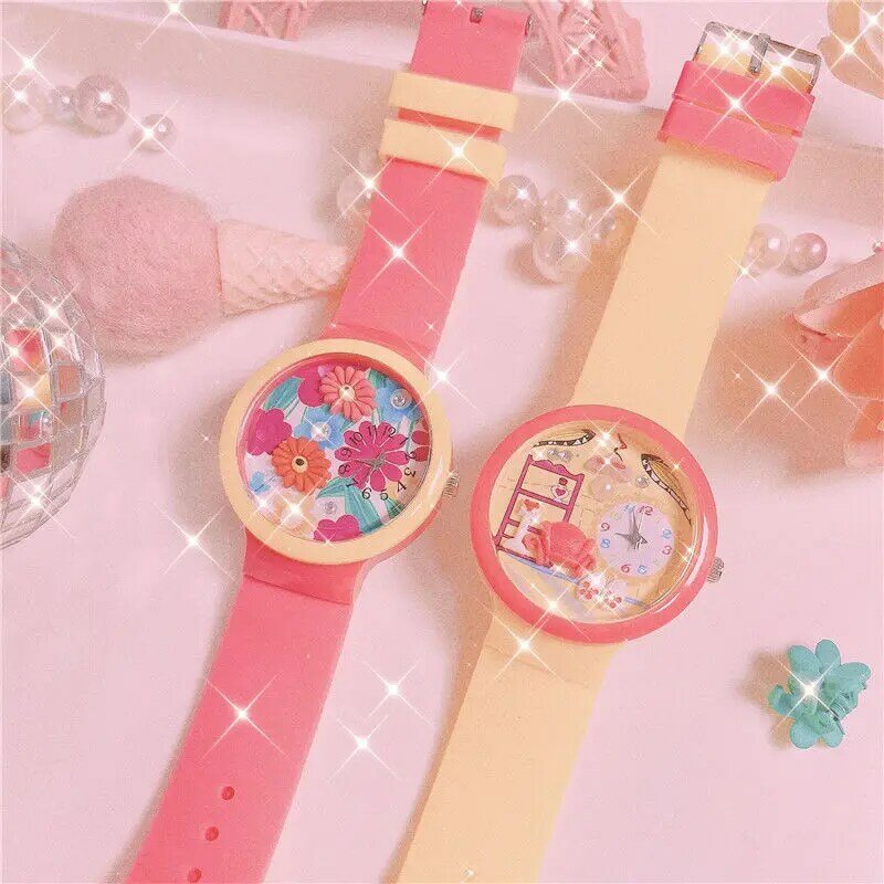 일본 여아 초등 소녀 핑크 어린이 포인터, 쿼츠 실리콘 스트랩 시계, 레저 스포츠 방수 시계, Relogio
