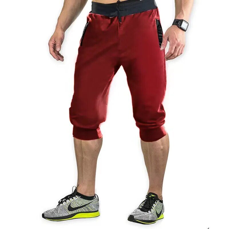 2023 new Men's Short Pants Summer 3/4 Casual Gym Fitness Double Rope Cropped Trousers Workout Track Pants for Male