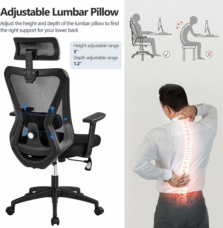 Office Desk Chair, Ergonomic Computer Desk Chair with Adjustable Headrest Armrests, High Back Executive Swivel Study Chair