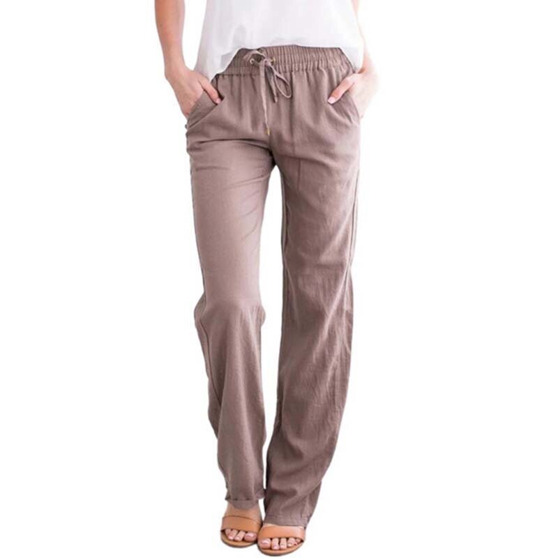 Pantalon cargo droit taille haute pour femme, monochromatique, jambe large, coton, chanvre, adt, décontracté, fjj