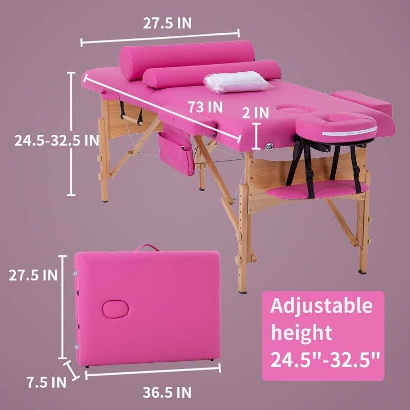 マッサージテーブルベッド,高さ調節可能,物理ハンガー,レイキ,軽量ベッド,スパ,長さ84インチ,2ボルスター