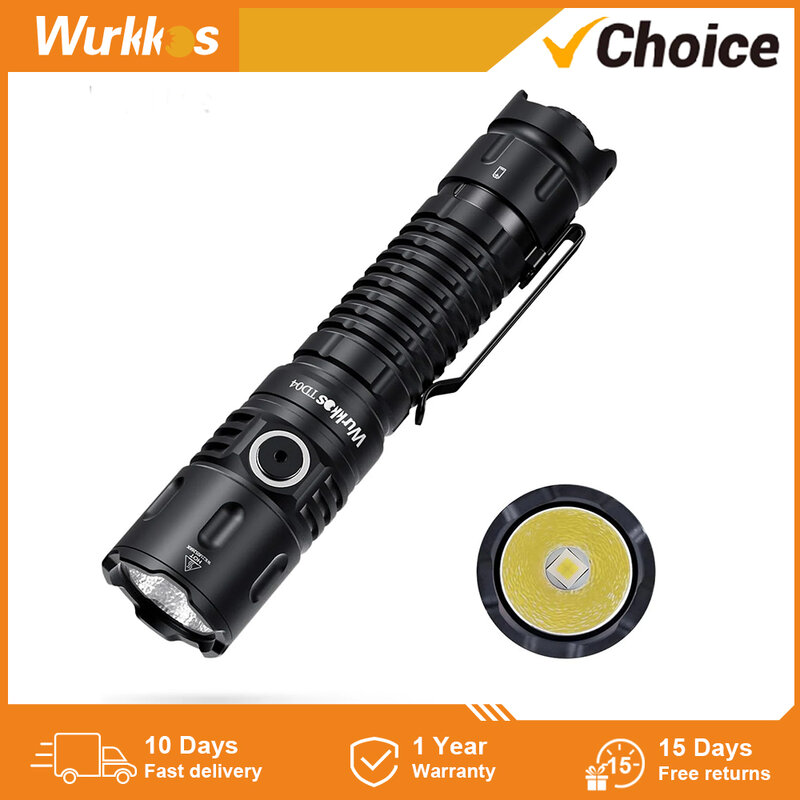 Wurkkos-TD04 21700 Tactical Flashlight Rechargeable Two Mode Group XHP50D HI USB-C 3000 Lm Torch IP68 Waterproof EDC Tail Switch