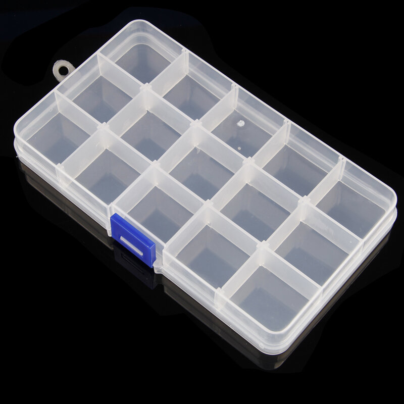 Recipiente organizador caixa joias plástico transparente 15 grades com divisórias removíveis