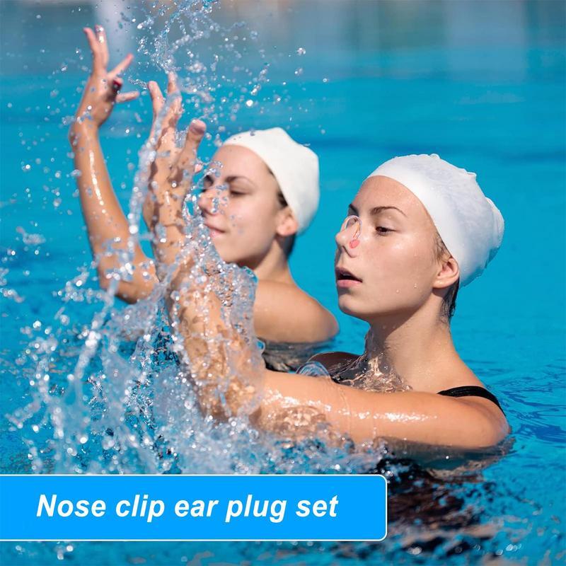 Tapones para los oídos de silicona para natación, paquete de caja mejorado, reutilizables, impermeables, suaves, Clip para la nariz