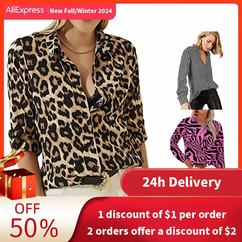 2023 camicetta donna Sexy con stampa leopardata camicetta Casual a maniche lunghe con bottoni oversize camicia con risvolto abito moda sciolto