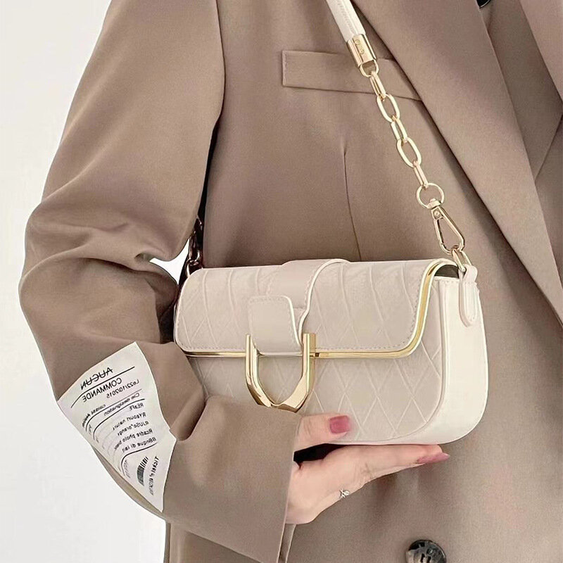 Xiaoxiangfeng bolso de cadena Lingge, bolsa cuadrada pequeña de gama alta, Simple y versátil, bolsa de axilas Rosa Lingge, nuevo
