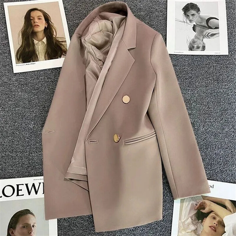 Chaqueta de manga larga con doble botón para mujer, abrigo Formal de alta calidad, ropa de trabajo y negocios, primavera y otoño