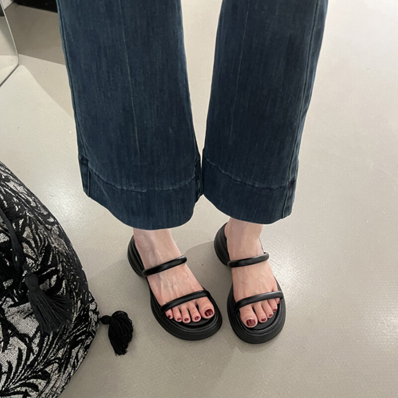 2024 Summer Chunky Women Slipper Fashion Comfort Ladies Open Toe Soft Sole Platform Flats Slides Beach Sandal Shoes