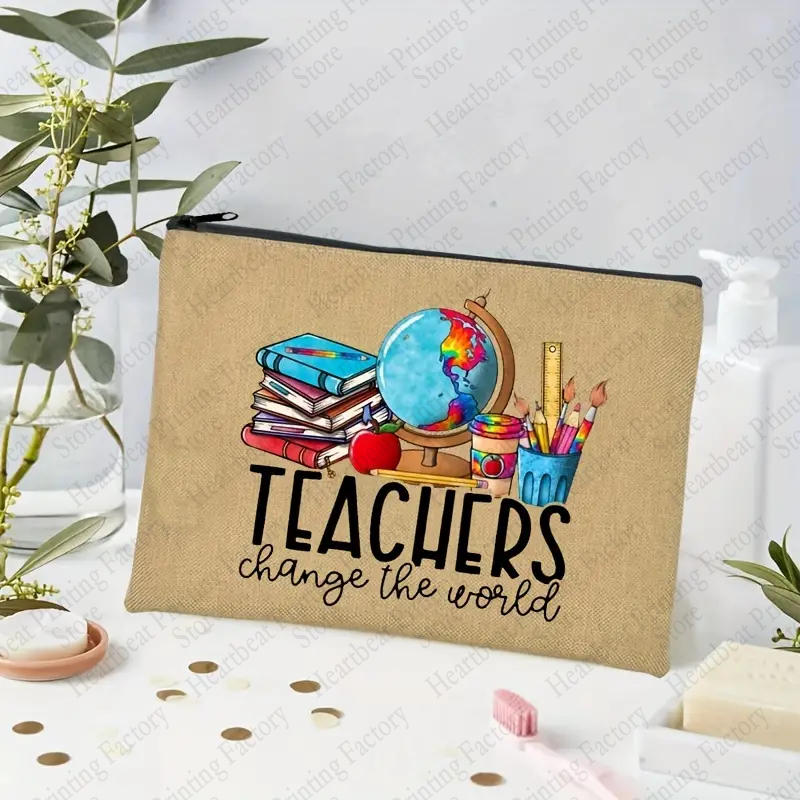 Teacher Change The World Print Makeup Bag Best Graduation Gift for Teachers Back To School Teacher Gift Women Man Pencil Case