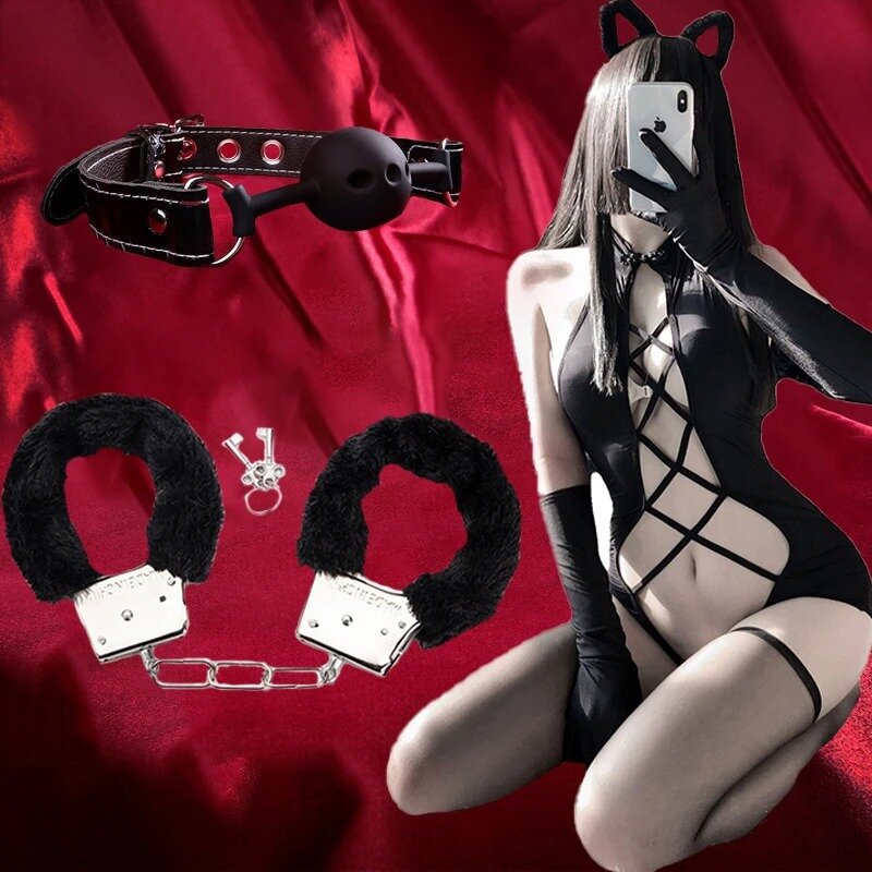 Эротические товары, плюшевые наручники SM бандаж, реквизит для флирта, парные наручники для ролевых игр