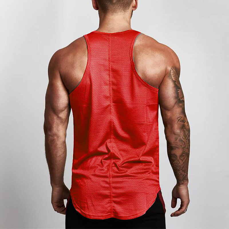Neue Mode Casual Sleeveless Atmungsaktiv Schnell Trocknend Shirts Gym Bodybuilding Workout Tank Top Männer Fitness Slim Fit Mesh Singulett