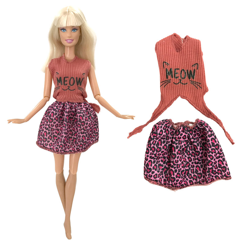 Nk oficial 1 pçs bonito padrão roupas para barbie boneca verão saia vestir colete vermelho calças curtas crianças playhouse acessórios