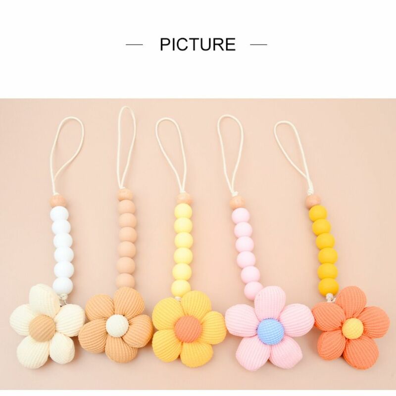 Wood Flower Baby Pacifier Chain Silicone Bead Adjustable Nipple Holder Clips Teether Toys Straps Dummy Clips Soother Holder