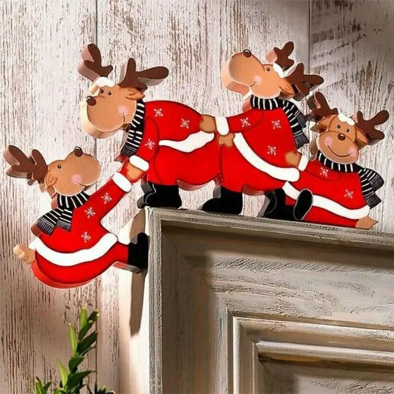 Boże Narodzenie drzwi dekoracyjna rama Santa Claus drewniane ozdoby świąteczne szczęśliwego nowego roku 2024 drzwi wykończenie ramy drewniane wystrój bożonarodzeniowy