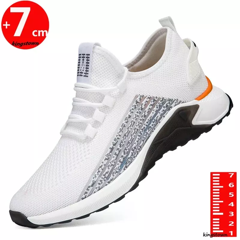 White Mesh Sneakers Lift  Men Elevator Shoes Height Increase Insole 7CM High Heel Sports Man Breathable designer shoes men