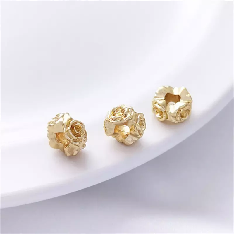 Ghirlanda di Rose riempita d'oro 14K, perline a forma di fiore con foro grande, bracciale di perle infilate a mano, collana, accessori per gioielli fai da te C313