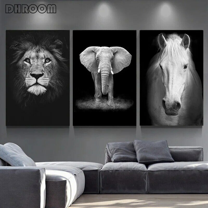 Картина на холсте с изображением животных, Лев, слон, олень, плакаты с зеброй и принты, настенные картины для украшения гостиной, домашний де...