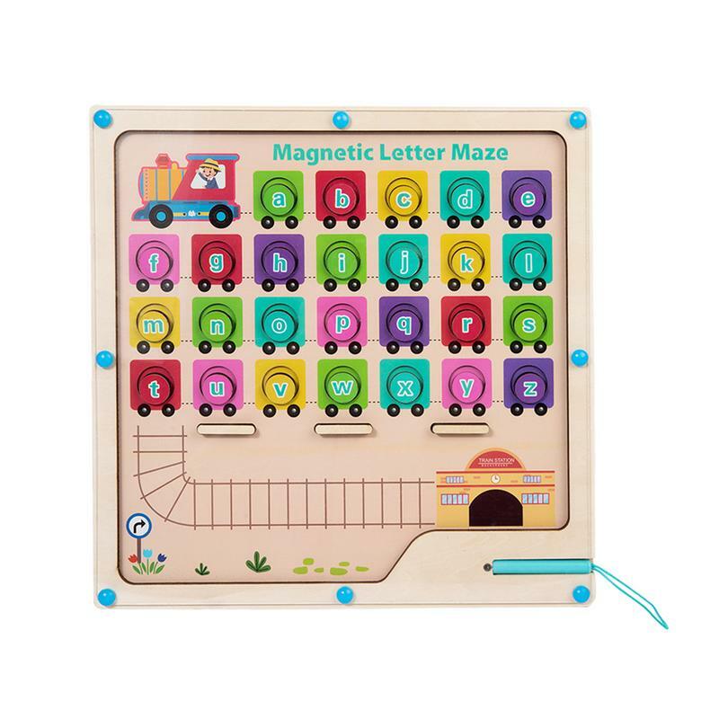Magnetic Alphabet Maze Wooden Letter Puzzle Maze Board Alphabet Color Sorting Educational Toys Magnetic Maze Toy Sorting