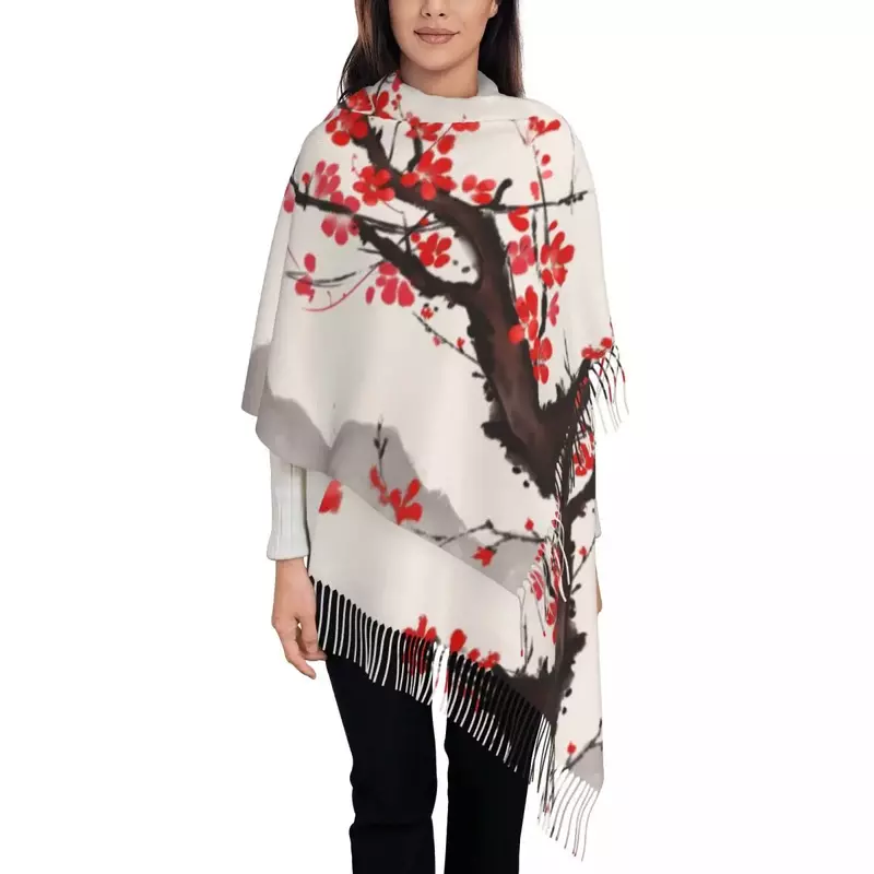 Женская шаль с цветами вишни, мягкая шаль в японском стиле, осенне-зимние шарфы
