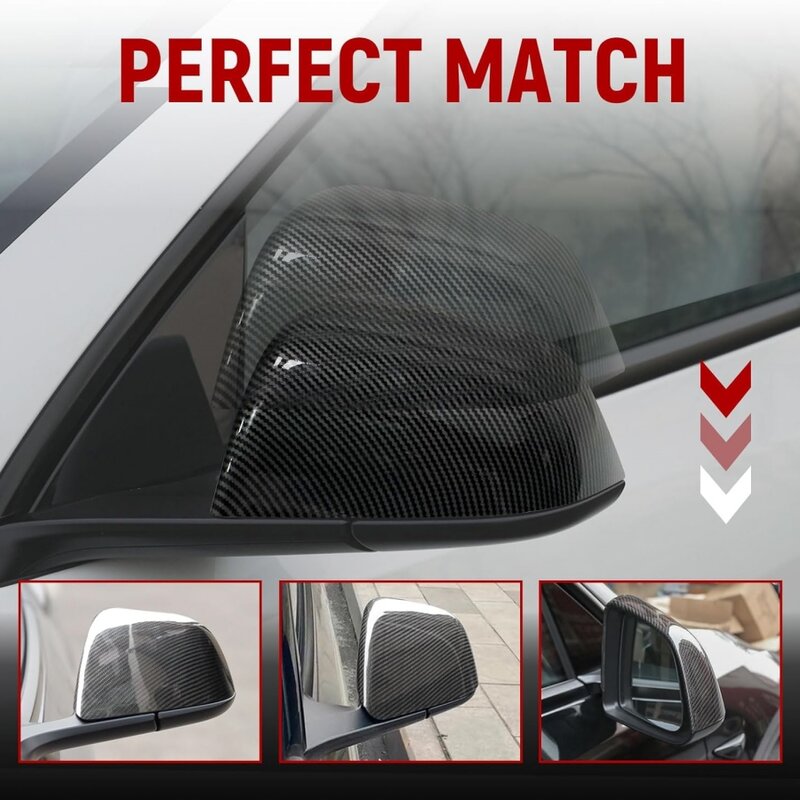 2PCS Side Mirror Covers For Newest Tesla Model 3+ 2024 Highland ABS Carbon Fiber Rearviews Mirror Cap Passenger and Drive Side