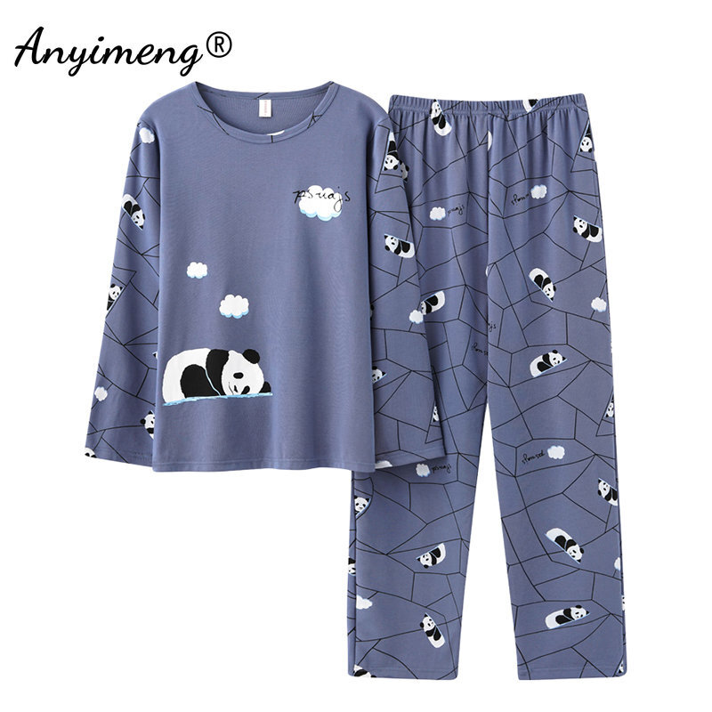 Nowa moda jesienno-zimowa miękka bawełniana dziewczęca piżama damska odzież do spania z okrągłym dekoltem rekreacyjna spodnie w kratę domowa kobieta luźna odzież dziecięca