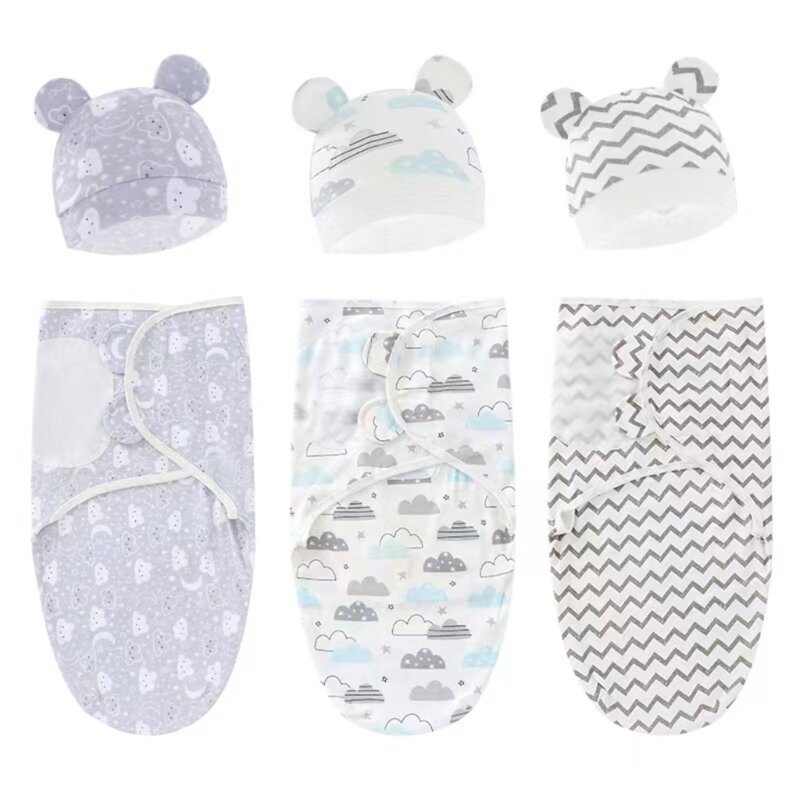 RIRI Newborn Swaddle Blanket & Hat for Baby Boys Girl 0-6M Breathable Infant Sleep Sack High Absorbent Cotton Baby Blanket