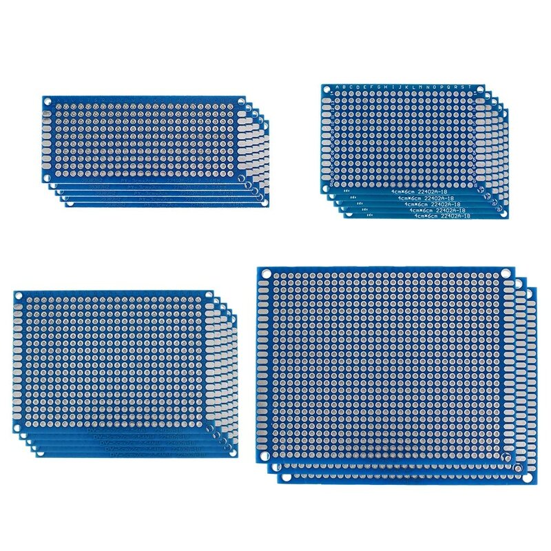 PCB-さまざまなサイズの電気プレートキット,独自の電子機器プロジェクト,3x7 cm, 4x6 cm, 5x7 cm, 7x9cm,18個