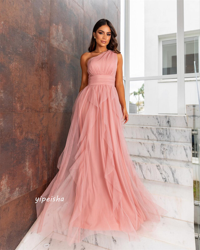 Prom Dress Saudi Arabia   Tulle Draped Pleat Quinceanera A-line One-shoulder Bespoke Occasion es Floor-Length