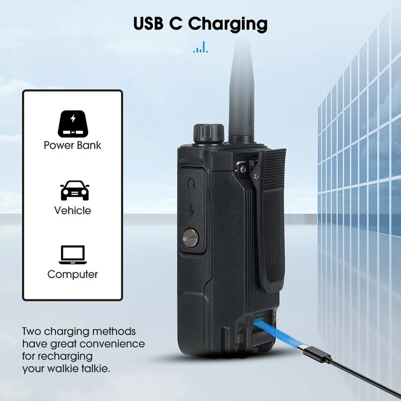 Walkie Talkie USB C Charge IP68 À Prova D' Água 10W Rádio Em Dois Sentidos Redução de Ruído Inteligente HT Transceiver