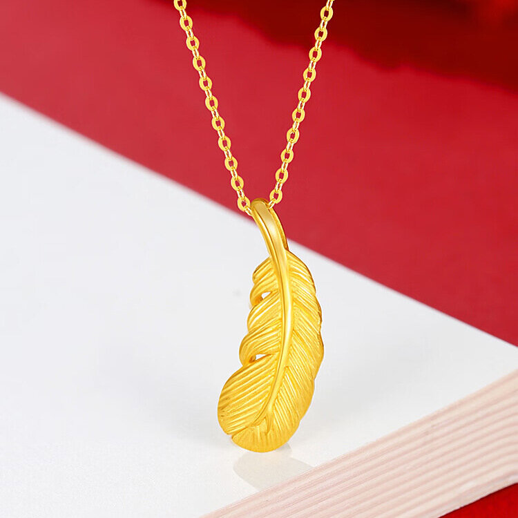 Original Pure 100% Gold 999 Cupid's Feather Real Full Gold 24K Pendant 3D Hard Gold Necklace Gifts For Girlfriend Luxury Jewelry