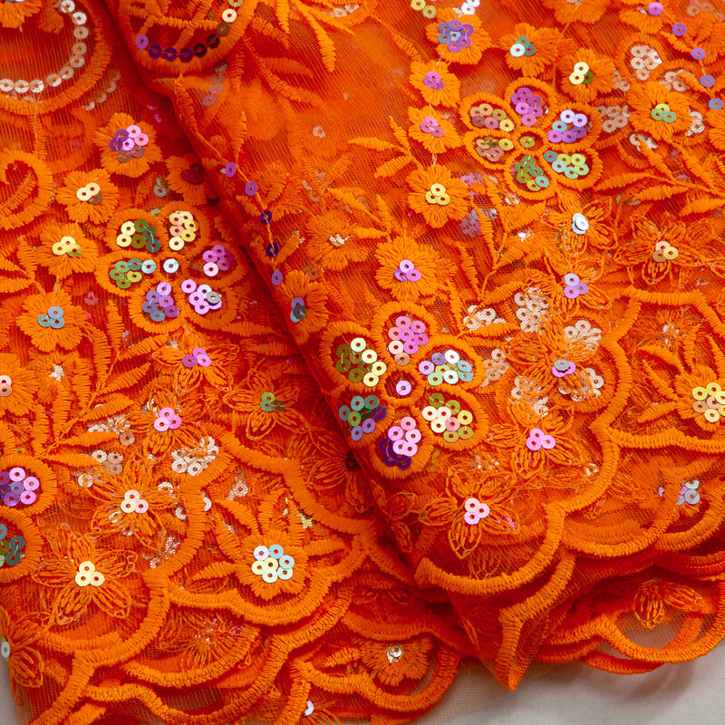 Afrykańska tkanina koronkowa na szycie odzieży sukienki francuska siatka cekiny haftowana tkanina tiul z nigerii 2.5 jardów wysokiej jakości 2024