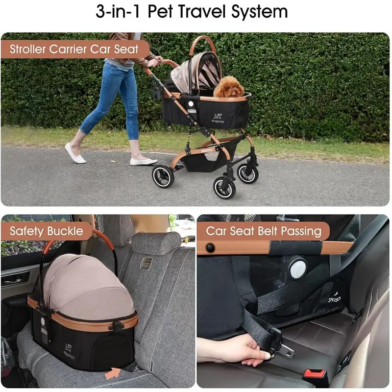 Pet Trolley 3-in-1 Pet Strollers for Small Medium Dogs Cat With Detachable Carrier Foldable Travel Pet Gear Stroller Car Dog