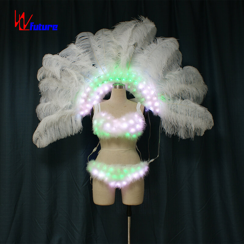 Disfraces de Carnaval de Brasil con luz LED, WL-0187, alas de plumas, mochila, ropa de actuación, Ropa de baile exótica
